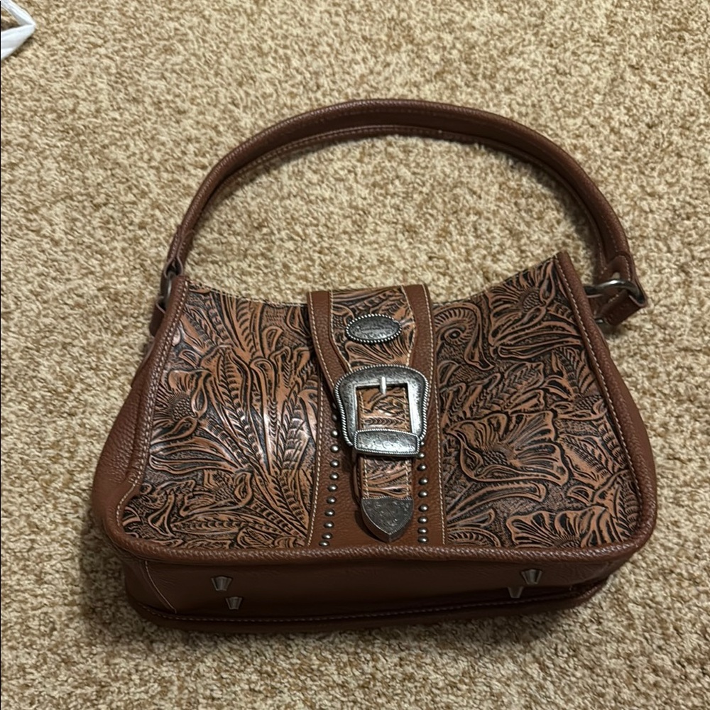 Montana West Brown Embossed Leather Handbag